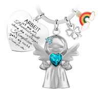 YnewL Portachiavi con angelo custode, opaco, con pietre preziose, con quadrifoglio arcobaleno e incisione per addio al collega, regalo di addio (blu), Blu, kompakt