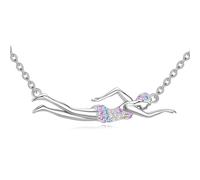 YNF - Collana da nuoto con ciondolo a forma di nuotatore, per ragazze in una squadra di nuoto, ragazze, figlia e nipote, Argento sterling, Zirconia