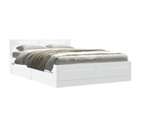 YNGBHFNOP Bed Frame with Headboard Without Mattress White 140x200 cm Storage Drawers Wooden Slatted Base Support for Back Sitting Reading Watching TV Multilayer Plywood Stable and Durable