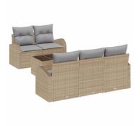 YNGBHFNOP Divano da Giardino Beige Set 6 Pezzi Polyrattan con Tavolino Vetro Cuscini Lavabili Angolo Relax Terrazza Esterno Resistente UV Acciaio 55x55x37 cm