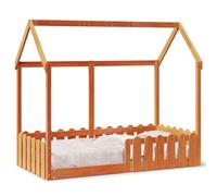 YNGBHFNOP Giroletto Casetta Bambini Wooden House Bed Frame Brown Wax 80x160 cm Solid Pine Low Floor Design with Safety Rails for Kids 4+ Years