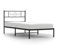 YNGBHFNOP Giroletto con Testiera in Metallo Nero 90x190 cm - Robust Metal Bed Frame with Black Headboard for Bedroom, Sturdy Single Support Frame, Easy Assembly Bed Base for Guest Room or Small Space