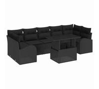 YNGBHFNOP Set Divano da Giardino 8 Pezzi Nero Rattan in Polipropilene Modulare Mobile da Esterno con Cuscini Rimovibili Tavolo in Vetro Angolare Centro Armadio 289x124x85 cm