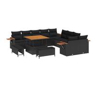 YNGBHFNOP Set Divano da Giardino Modulare 17 Pezzi con Cuscini Nero Polyrattan Salotto Esterno Angolare con 3 Pouf Tavolino durevole per Terrazza Giardino Resistente UV Acciaio