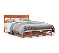 YNGBHFNOP Solid Pine Wood Bed Frame without Mattress Wax Brown 140x200cm King Size Single Floor Platform with Slatted Base Support for Bedroom Living Room Guest Room Home