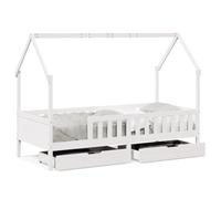 YNGBHFNOP Wooden Kids House Bed with Drawers 90x200 cm Solid Pine Safety Rail Toddler Storage Bed Frame Fun House Design White Floor Space