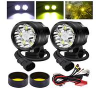YnGia 2PCS Fari Anteriori per Moto con Cablaggio e Lente Gialla, 60W Faro per Motocicletta Fari Fendinebbia a Led DRL 12V 24V per Scooter Auto Camion Barca ATV SUV