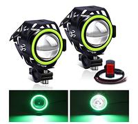 YnGia Faretti Anteriori per Moto con Halo Verde, 2PCS Luci di Marcia Diurna per Moto Fari Fendinebbia a Led con Interruttore a 3 Fili ON/ON/OFF, U7 Fari Ausiliari per Moto Impermeabili 12V 24V