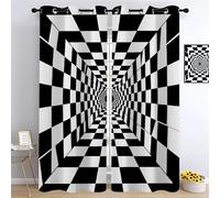YNIOFU Scacchiera bianca e nera Tenda Soggiorno Coprente,Stile moderno minimalista Tende Oscuranti Interni,Arte ottica Termiche Isolanti Tenda,Camera dei bambini Finestra Camera L132 x A183cm 2 Pezzi