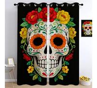 YNIOFU scheletro Tende Oscuranti, Teschio di zucchero messicano Tende a pannello, Giorno dei Morti Oscurante Finestra Termica Tenda, Arte popolare Interni Occhielli Tenda L 100 x A 160cm 2 Pezzi