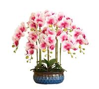 YNIYUJKL Orchidea Artificiale da 60 Cm, Fiori Artificiali di Phalaenopsis con Vaso in Ceramica di Lusso, Fiori Artificiali per La Decorazione della Casa, Finti Vasi