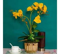 YNIYUJKL Orchidee Finte con Vaso Dorato, Fiori Artificiali in Seta, Fiori di Phalaenopsis Artificiali, 54 Cm, Decorazioni per La Casa in Vaso, Fiori Finti