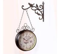 YNIYUJKL Orologio da Parete Antico da Giardino in Metallo, Bifacciale, Rotondo, con Uccello, da Appendere alla Parete della Casa, Soggiorno, Grande