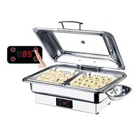 YNIYUJKL Scaldavivande Elettrico per Buffet Commerciale, Scaldavivande Elettrico - capacità 9 L, Temperatura Regolabile, Coperchio Visivo, Vassoio in Acciaio Inox/Ceramica,B-1/2 Size