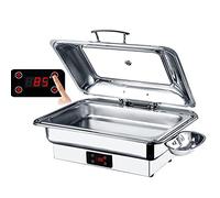 YNIYUJKL Scaldavivande Elettrico per Buffet Commerciale, Scaldavivande Elettrico - capacità 9 L, Temperatura Regolabile, Coperchio Visivo, Vassoio in Acciaio Inox/Ceramica,A-Full Size