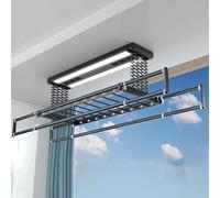 YNIYUJKL Stendibiancheria Elettrico da Soffitto Pieghevole con Telecomando, capacità 35 kg, Stendibiancheria Retrattile con Luce LED per Lenzuola di Grandi Dimensioni - Nero