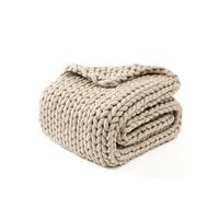 YnM Chunky Throw Blanket, Medium-Weight, Hand Knitted, Skin Friendly, Ventilated and Breathable, Machine Washable, Home Décor Piece for Couch, Sofa and Bed (Beige, 50x70 Inch)