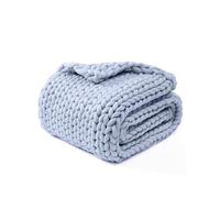 YNM Coperta originale lavorata a maglia grossa, morbida, traspirante e portatile, peso medio, per divano, letto e altro ancora, elegante accessorio per la casa (grigio lunare, 100 x 130 cm)