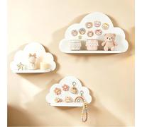 YNNHUDEEP Set di 3 mensole da parete a forma di nuvola, per la cameretta dei bambini, per libri, giocattoli, figurine, in legno, colore bianco
