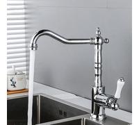 YNNyen Rubinetto da cucina in ottone freddo e caldo, con rotazione libera, montaggio su piano acqua dolce in ottone cromato, rubinetto europeo (cromato)