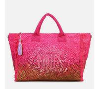 YNOT Borsa Mare Tote Macao MAC001S6, Nylon con Effetto Intrecciato Sfumato, Strass e Frange, 57x33,5x19 cm, Guava
