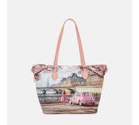 YNOT Borsa Shopping in PVC, Paris en Rose, 41x26,5x15,5 cm, con Tracolla Amovibile, Chiusura a Cerniera