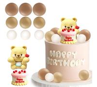 YNOUYRS Cake Topper Orsetto, 11 Pcs Decorazione Torta Orso, Decorazioni Torta Battesimo Bimbo, Decorazione per Torta con Orso, Palline Decorative per Torta Orso Marron, per Feste per Bambini (Leggero)
