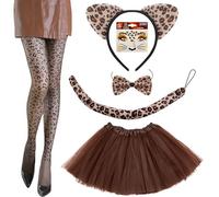 YNOUYRS Cerchietto Orecchie Gatto Set, Orecchie di Gatto, Papillon e Coda leopardo viso tatuaggio e leopardo occhiali.,per Cosplay Decorazione Festa in Costume(Leopardo)