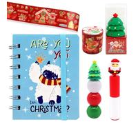 YNOUYRS Ensemble de Papeterie Natale - Gadget Natale Bambini 5 pz, Mini Quaderni di Natale, Natale con Adesivi, Carino Temperamatite, Evidenziatori Natalizi, Cadeau pour Anniversaire et Noël