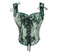 Ynport Crefreak Corsetto Rinascimentale da Donna, Bustino Fiorito Sopra il Seno con Schiena Allacciata e Scollo a Girocollo, Top Gotico Steampunk Vittoriano per Festival