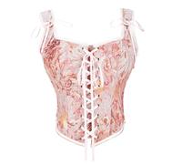 Ynport Crefreak Corsetto Rinascimentale da Donna, Bustino Fiorito Sopra il Seno con Schiena Allacciata e Scollo a Girocollo, Top Gotico Steampunk Vittoriano per Festival