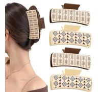 YNPQTDS 4 fermagli per capelli in pelle occidentale, clip a mascella quadrata con 2 motivi con stampa di bestiame delle Highlands sud-occidentali, per capelli estetici grandi per donne e