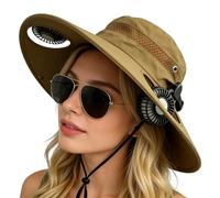 YNPQTDS Cappello da escursionismo,Cappelli a tesa larga con ricarica USB | Cappello da sole rinfrescante con ventilatore | per spiaggia, campeggio, escursionismo, pesca, giardinaggio, cachi.