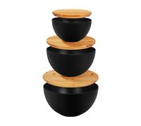 YNPQTDS Set di 3 ciotole per insalata, con coperchio in legno, per servire, preparare per frutta, pane, zuppa, cottura