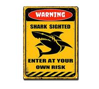 YNRBGDFR Cartello di avvertimento in metallo retrò cartelli decorativi divertenti vintage per la casa e per esterni - Shark Sighted Enter at Your Own Risk 30,5 x 40,6 cm