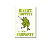 YNRBGDFR Pittura in latta con scritta "Hippity Hoppity Get Off My Property" Targa in metallo retrò No Tresspassing Cartello di avvertimento Vintage Cartello Bar Cafe Decorazione da parete 20,3 x 30,5