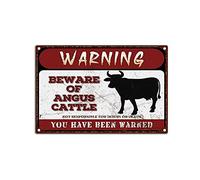 YNRBGDFR Segnali di avvertimento retrò Beware of Angus Metel Targa in latta divertente Attenzione Animale Cartello decorativo Vintage Decorazione da parete - 30,5 x 20,3 cm