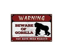 YNRBGDFR Segnali di avvertimento retrò Beware of Gorilla Metel, cartello decorativo in metallo divertente con animali, decorazione da parete, 30,5 x 20,3 cm, targa in latta