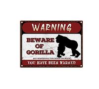 YNRBGDFR Segnali di avvertimento retrò Beware of Gorilla Metel, cartello decorativo in metallo divertente con animali, decorazione da parete, 30,5 x 40,6 cm, targa in latta