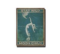 YNRBGDFR Targa in latta con scritta "Mermaid Stay Wild Moon Child", poster vintage per bambini con luna selvaggia e luna, poster vintage hippie stay wild moon per bambini, 30,5 x 40,6 cm, dipinto in