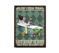 YNRBGDFR Targa in latta vintage Boston Terrier Wash Your Paws The Soap is Not Just for Decorazione da parete per cucina, garage, sala da pranzo, hotel, idea regalo, 30,5 x 40,6 cm, cornice in metallo