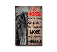 YNRBGDFR Targa in metallo a forma di cavallo, con scritta in lingua inglese "A Horse is The Only Thing On Earth That Loves You More Than He Loves Himself", decorazione da parete vintage per cucina
