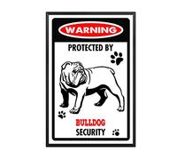 YNRBGDFR - Targa in metallo con bulldog, segnale di avvertimento per cani, in alluminio, decorazione da parete per esterni, decorazione per la casa, 20,3 x 30,5 cm, cornice in metallo