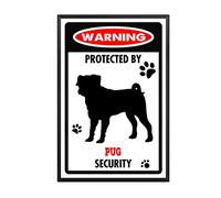 YNRBGDFR Targa in metallo con carlino, segnale di avvertimento per cani in metallo e alluminio, decorazione da parete per esterni, decorazione per la casa, 20,3 x 30,5 cm, cornice in metallo