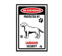YNRBGDFR Targa in metallo con labrador, segnale di avvertimento con cane di avvertimento, in alluminio, decorazione da parete per esterni, decorazione per la casa, 20,3 x 30,5 cm, cornice in metallo