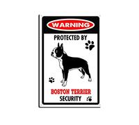 YNRBGDFR - Targa in metallo con scritta "Boston Terrier" e scritta in lingua inglese "Warning Dog", in alluminio, decorazione da parete per esterni, decorazione per la casa, 20,3 x 30,5 cm, targa in
