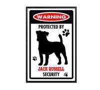 YNRBGDFR Targa in metallo con scritta in inglese Jack Russell, segnale di avvertimento cane in alluminio, decorazione da parete per esterni, decorazione per la casa, 20,3 x 30,5 cm, cornice in metallo