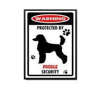 YNRBGDFR Targa in metallo con scritta in lingua inglese "Poodle Warning Dog", in alluminio, decorazione da parete per esterni, decorazione per la casa, 30,5 x 40,6 cm, cornice in metallo