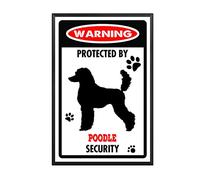 YNRBGDFR Targa in metallo con scritta in lingua inglese "Poodle Warning Dog", in alluminio, decorazione da parete per esterni, decorazione per la casa, 20,3 x 30,5 cm, cornice in metallo