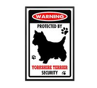 YNRBGDFR Targa in metallo con scritta in lingua inglese "Yorkshire Terrier, segnale di avvertimento con cane di avvertimento", in alluminio, decorazione da parete per esterni, decorazione per la casa